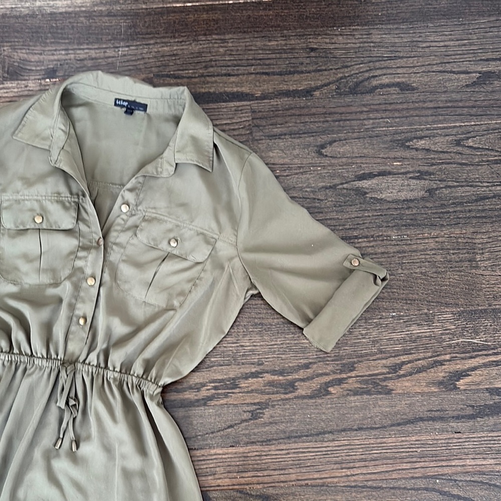 Khaki Button-Up Shirt Dress (size M) - Picture 4 of 6